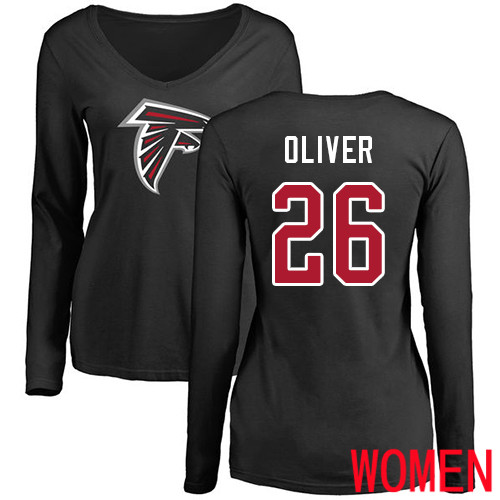 Atlanta Falcons Black Women Isaiah Oliver Name And Number Logo NFL Football #26 Long Sleeve T Shirt
